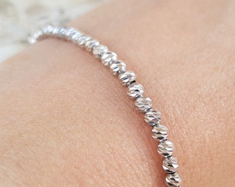 Sparkling Diamond Cut Beads Bracelet, 3 mm Sterling Silver Sparkling Beads Bracelet, Gift for her