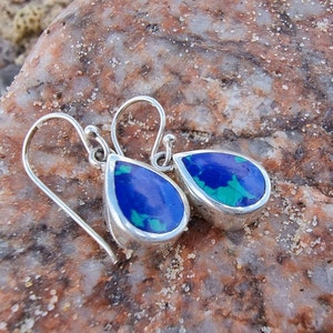 Dainty Sterling Silver EarrinsS With Lapis Lazulie Eilat Stone, Israel&#39;s National Stone, King Solomon Stone, Blue Green Gemstone Earrings