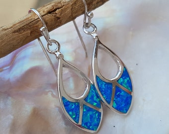 Blue Opal Sterling Silver Dangle Earrings: October Birthstone Jewelry