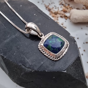 Square Shape Eilat Stone Pendant With Filefree Design, Sterling Silver 925, King Solomon Stone, Lapis Pendant, Vintage Style