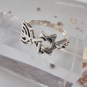 Sterling Silver Messianic Seal Ring: Star of David Menorah, Made in Israel