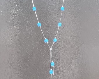 Sterling Silver Square Opal Necklace: Handmade Minimalist Jewelry