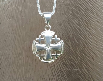Jerusalem Cross religious christian jewelry Sterling Silver Cross Necklace, Cross Pendant