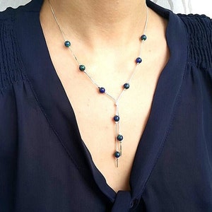Natural Lapis Eilat Stone Necklace, Blue Green Gemstone, Handmade Silver Necklace with Genuine Eilat Stone Beads, King Solomon Stone