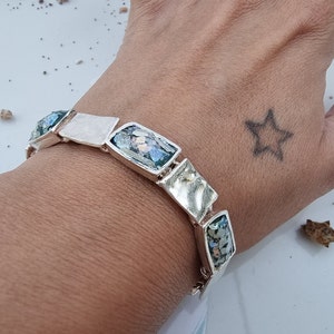 Roman Glass Bracelet, Ancient Roman Glass, Historical Glass Jewelry, Silver Glass Links, Elegant Bracelet For Women
