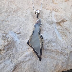 Sterling Silver Map Of Israel Pendant With Shellstone, Israel Map Necklace