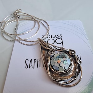 Roman Glass Necklace, Ancient Roman Glass, Historical Glass Jewelry, Patina Roman Glass Pendant, Silver Chain with Large Oval Pendant
