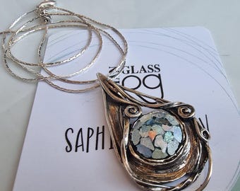 Ketting oud-Romeins glas: sterlingzilveren traanhanger