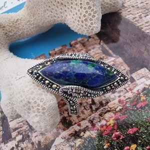 Vintage Silver Eilat Stone Ring With Marcasite Stones, King Solomon Stone, Antique Art Deco Marcasite Ring, Women&#39;s Gift
