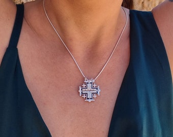 Jerusalem Cross, Open able White Opal Necklace, Crusader cross, 5 Fold Cross, White Opal Butterfly Cross Necklace