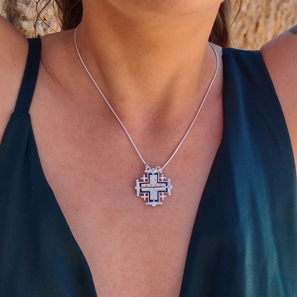 Jerusalem Cross, Open able White Opal Necklace, Crusader cross, 5 Fold Cross, White Opal Butterfly Cross Necklace