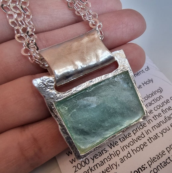 Ancient Roman Glass Leather Necklace Sterling Silver Made in Israel Ancient Roman Glass Leather Necklace Sterling Silver Made in Israel
