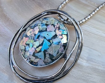 Sterlingzilveren ketting Romeins glas: ovale hanger uit het oude Israël