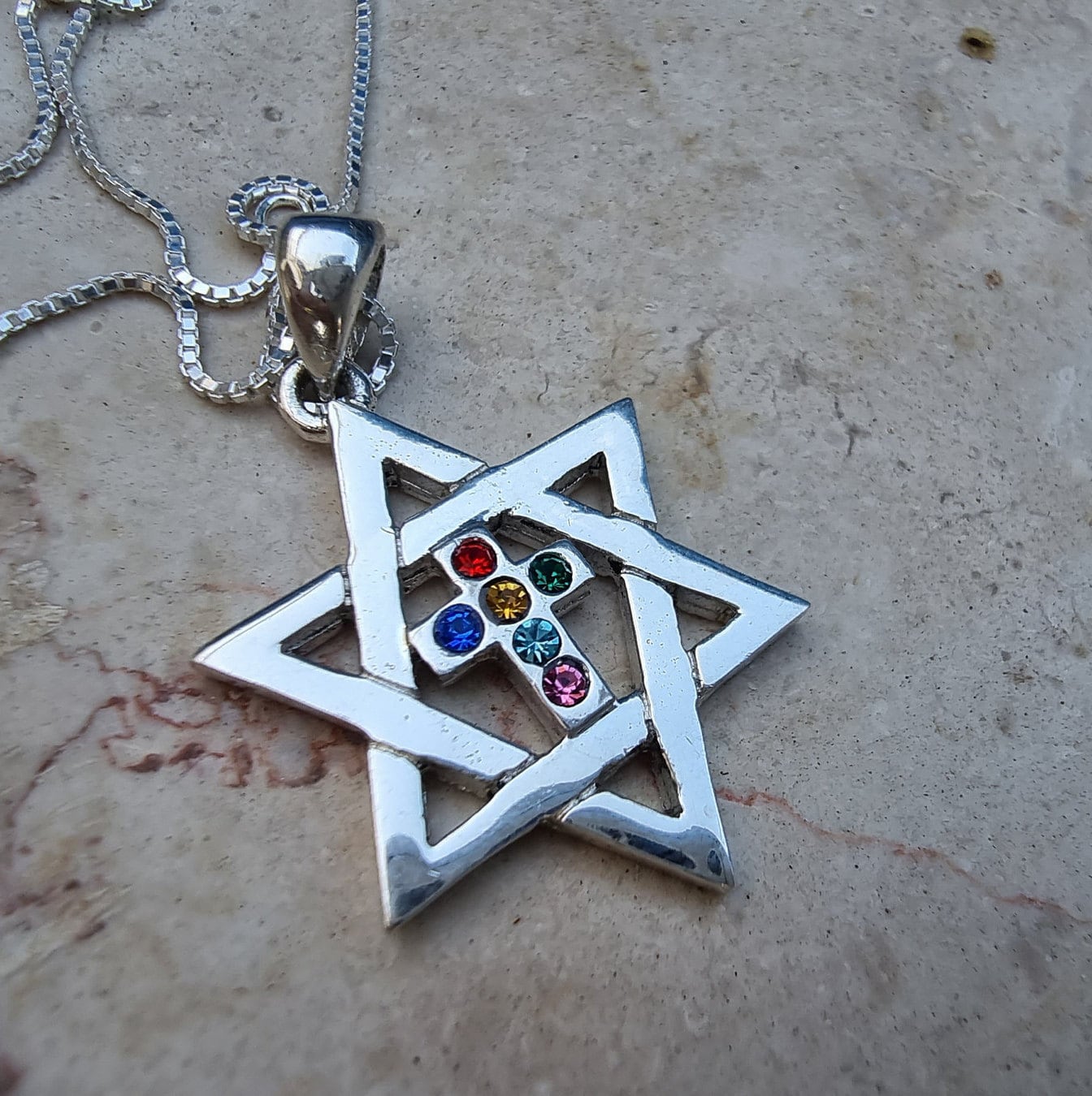 Large Sterling Silver David Star With A Cross Inside Cross Etsy UK