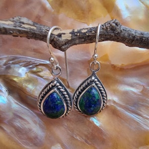 Sterling Silver & Eilat Stone Earrings, Teardrop Earrings, Blue - Green Gemstone, King Solomon Stone