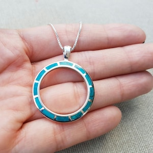 Turquoise Eilat Pendant, Silver Turquoise Necklace, Ring Shape Pendant, King Solomon Stone, Natural Gemstone from Holyland Israel