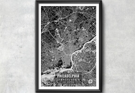 PHILADELPHIA Map with Coordinates, Philadelphia Map, Map Art, Map Print, Philadelphia Print, Philadelphia Art, Philadelphia Gift, Map Decor