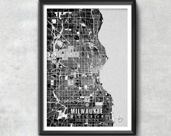 MILWAUKEE Wisconsin Map with Coordinates, Milwaukee Map, Map Art, Map Print, Milwaukee Print, Milwaukee Art, Milwaukee Wall Art, Map, Poster