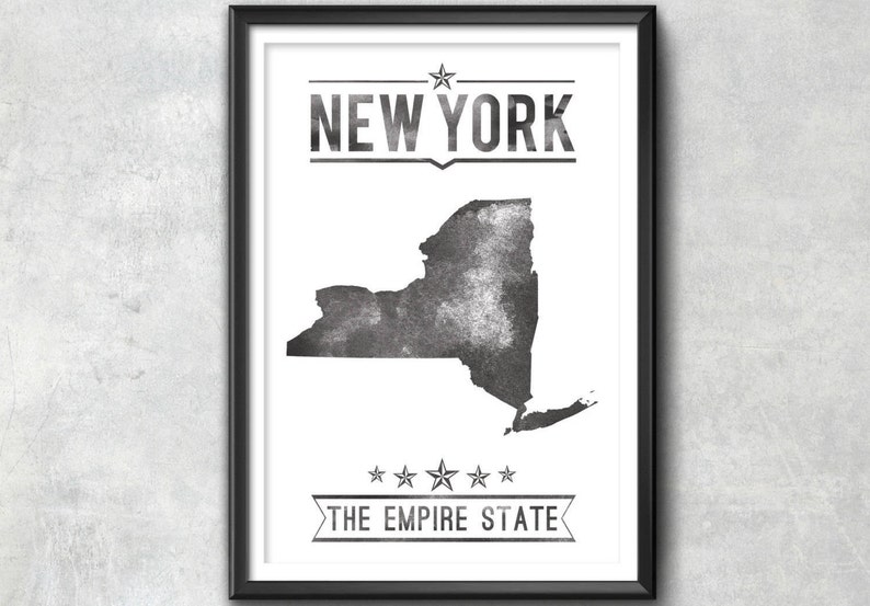 NEW YORK State Typography Print, Typography Poster, New York Poster, New York Art, New York Gift, New York Decor, New York Print, New York CHARCOAL