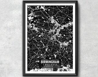BIRMINGHAM England Map with Coordinates, Birmingham Map, Map Art, Map Print, Birmingham Print, Birmingham Art, Birmingham Wall Art, Map