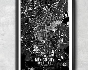 Mexico City Mexico Map with Coordinates, Mexico City Mexico Wall Art, Mexico City Mexico Map, Map Art, Map Print, Mexico City Mexico Print