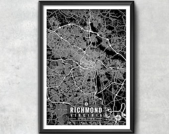 RICHMOND Virginia Map with Coordinates, Richmond Wall Art, Richmond Map, Map Art, Map Print, Richmond Print, Richmond Art, Richmond Gift,Map