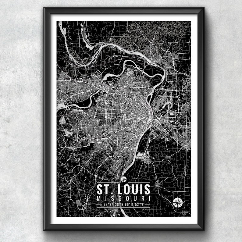 ST. LOUIS Map with Coordinates, St. Louis Map, Map Art, Map Print, St Louis Print, St. Louis Art, St. Louis Gift, St. Louis Decor, Art, Map image 4