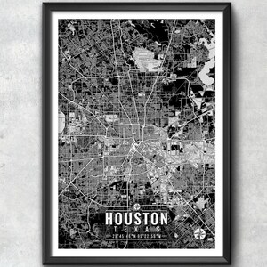 HOUSTON Map with Coordinates, Houston Map, Map Art, Map Print, Houston Print, Houston Art, Houston Gift, Houston Decor, Houston Texas Poster