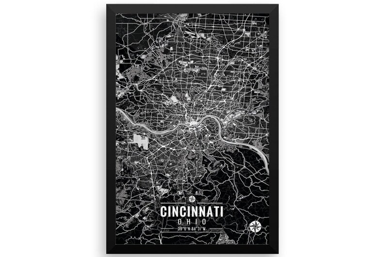 CINCINNATI Ohio Map with Coordinates, Cincinnati Map, Map Art, Map Print, Cincinnati Print, Cincinnati Art, Cincinnati Wall Art, Wall Art image 3