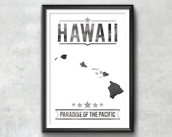 HAWAII State Typography Print, Typography Poster, Hawaii Poster, Hawaii Art, Hawaii Gift, Hawaii Decor, Hawaii Print, Hawaii Love, Hawaii