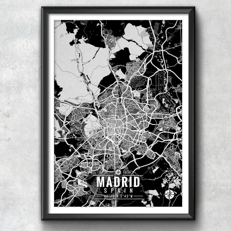 MADRID Spain Map with Coordinates, Madrid Wall Art, Madrid Map, Map Art, Map Print, Madrid Print, Madrid Art, Madrid Gift, Map, Wall Art,Map image 4