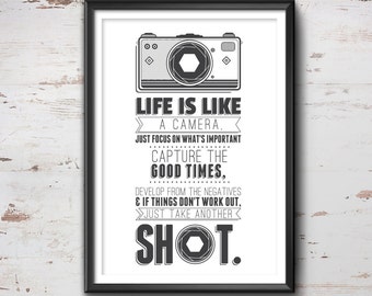 CAMERA QUOTE PRINT, Camera Poster, Camera Art, Camera Gift, Camera Print, Camera Illustration, Quote, Camera Decor, Retro, Hipster, Gift