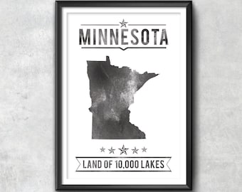 MINNESOTA State Typography Print, Typography Poster, Minnesota Poster, Minnesota Art, Minnesota Gift, Minnesota Decor, Minnesota Love, State