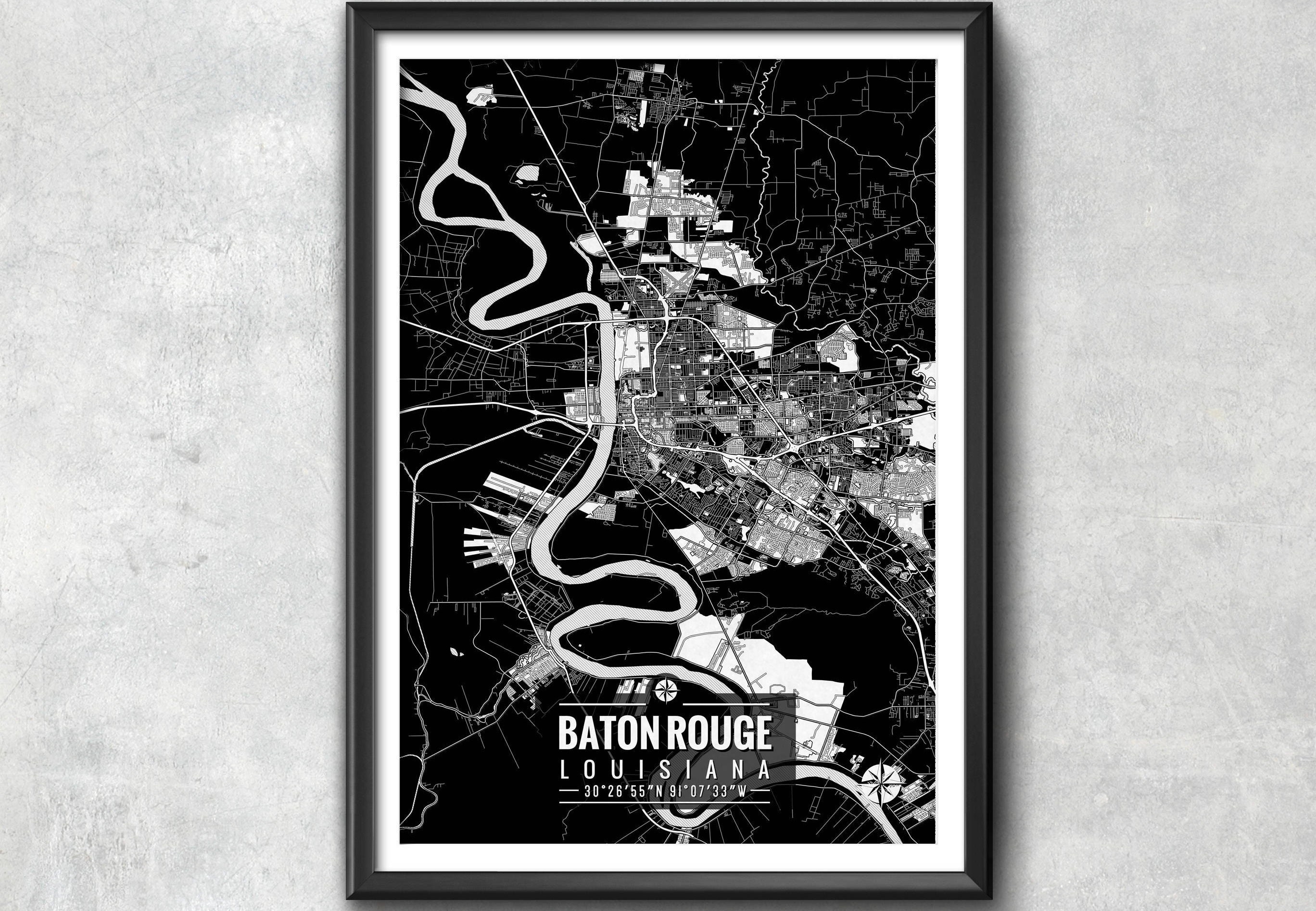 Vintage LOUISIANA Map Wall Art Decor 1940s Original Antique Baton Rouge