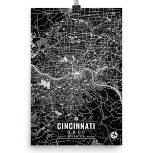 CINCINNATI Ohio Map with Coordinates, Cincinnati Map, Map Art, Map Print, Cincinnati Print, Cincinnati Art, Cincinnati Wall Art, Wall Art image 2