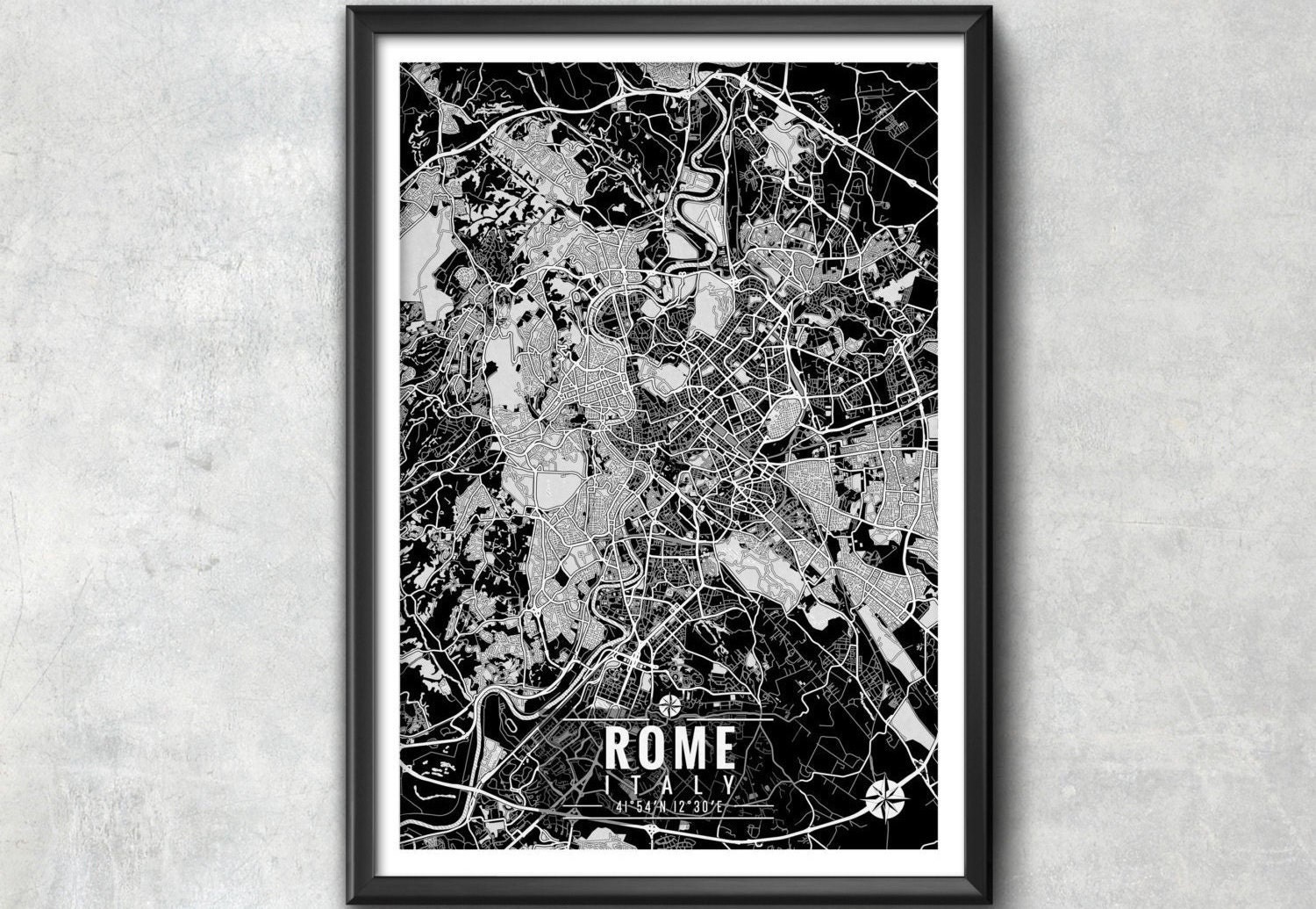 ROME Italy Map With Coordinates, Rome Wall Art, Rome Map, Map Art, Map ...