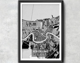 NEW ORLEANS Louisiana Map with Coordinates, New Orleans Map, Map Art, Map Print, New Orleans Print, New Orleans Art, New Orleans Wall Art