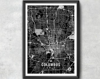 COLUMBUS Ohio Map with Coordinates, Columbus Map, Map Art, Map Print, Columbus Print, Columbus Art, Columbus Wall Art, Map, Ohio, Ohio Print