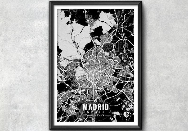 MADRID Spain Map with Coordinates, Madrid Wall Art, Madrid Map, Map Art, Map Print, Madrid Print, Madrid Art, Madrid Gift, Map, Wall Art,Map image 1