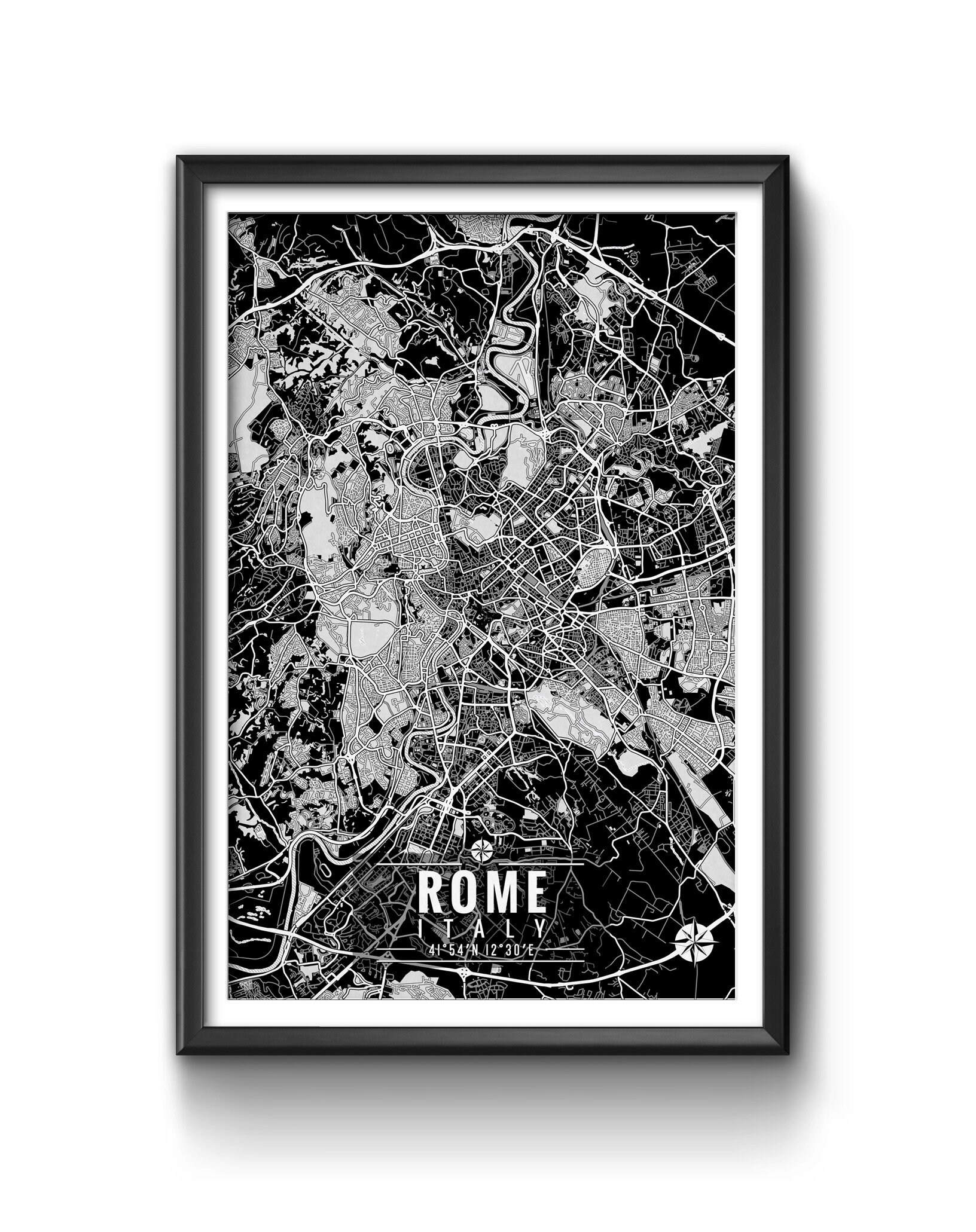 ROME Italy Map With Coordinates Rome Wall Art Rome Map Map Etsy