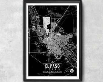 EL PASO Texas Map with Coordinates, El Paso Map, Map Art, Map Print, El Paso Print, El Paso Art, El Paso Gift, El Paso Decor, El Paso Poster