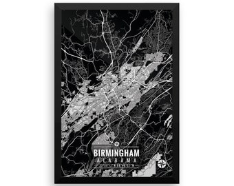 BIRMINGHAM Alabama Map with Coordinates, Birmingham Map, Map Art, Map Print, Birmingham Print, Birmingham Art, Birmingham Wall Art, Map
