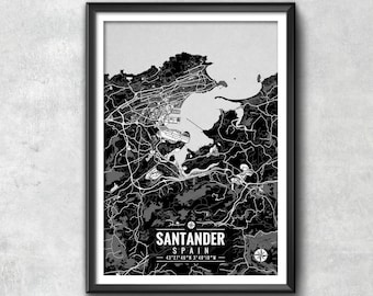 SANTANDER Spain Map with Coordinates, Santander Wall Art, Santander Map, Map Art, Map Print, Santander Print, Santander Art, Wall Art, Map