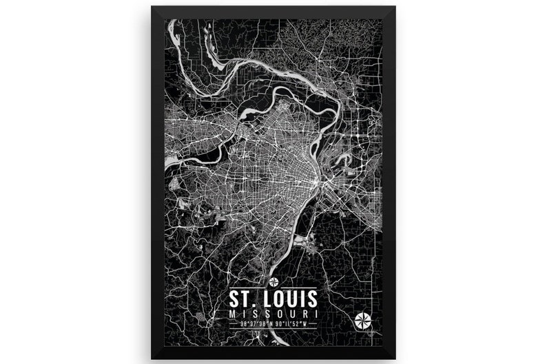 ST. LOUIS Map with Coordinates, St. Louis Map, Map Art, Map Print, St Louis Print, St. Louis Art, St. Louis Gift, St. Louis Decor, Art, Map image 3