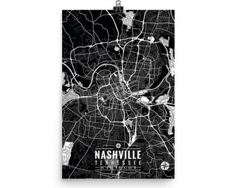 NASHVILLE Map with Coordinates, Nashville Map, Map Art, Map Print, Nashville Print, Nashville Art, Nashville Gift, Map, Nashville Wall Art