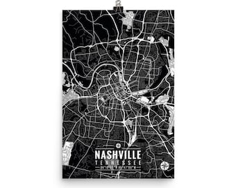 NASHVILLE Map with Coordinates, Nashville Map, Map Art, Map Print, Nashville Print, Nashville Art, Nashville Gift, Map, Nashville Wall Art