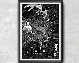 RALEIGH North Carolina Map with Coordinates, Raleigh Wall Art, Raleigh Map, Map Art, Raleigh Print, Raleigh Art, Raleigh Poster, Raleigh.Map