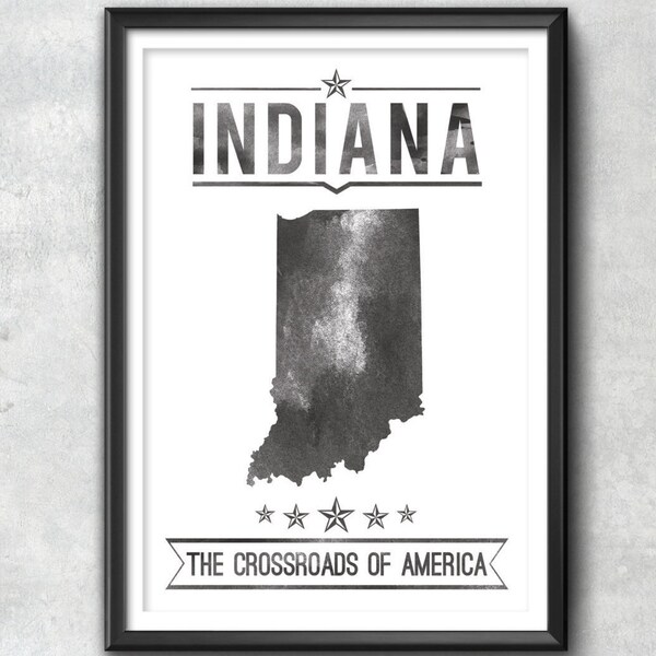 INDIANA staat typografie print, typografie poster, Indiana poster, Indiana Art, Indiana gift, Indiana decor, Indiana print, Indiana Love kaart