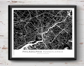 PHILADELPHIA Map with Coordinates, Philadelphia Map, Map Art, Map Print, Philadelphia Print, Philadelphia Art, Philadelphia Gift, Map Decor