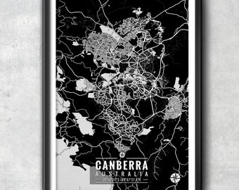 Canberra Australia Map with Coordinates, Canberra Wall Art, Canberra Map, Canberra Map Art, Map Print, Canberra Print, Canberra Art, Map Art